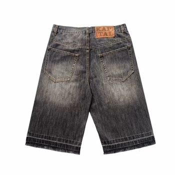 Muške traper šorc s vezom, kapri duljina, ravni kroj, mikroelastičnost, pamukova smjesa