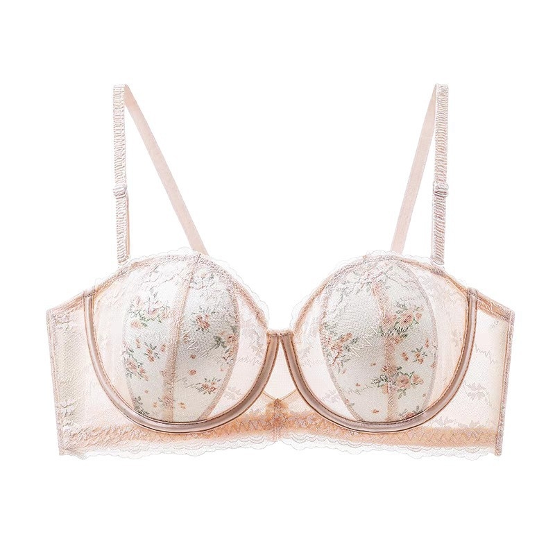 Sutien din dantelă cupe turnate ultra-subțiri – respirabil, material nylon, cupe 3/4, închidere cu cataramă pe spate cu trei rânduri