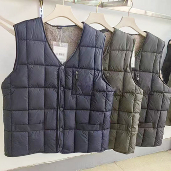 Vesta de iarnă pentru bărbați, căptușită cu fleece, exterior poliester, căptușeală din bumbac, buzunare de tip patch