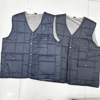 Vesta de iarnă pentru bărbați, căptușită cu fleece, exterior poliester, căptușeală din bumbac, buzunare de tip patch