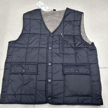 Vesta de iarnă pentru bărbați, căptușită cu fleece, exterior poliester, căptușeală din bumbac, buzunare de tip patch