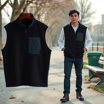 Vesta bărbați cu căptușeală din fleece, guler înalt, fermoar, croială lejeră, pentru iarnă (guler înalt, fleece, fermoar, croială lejeră, iarnă)