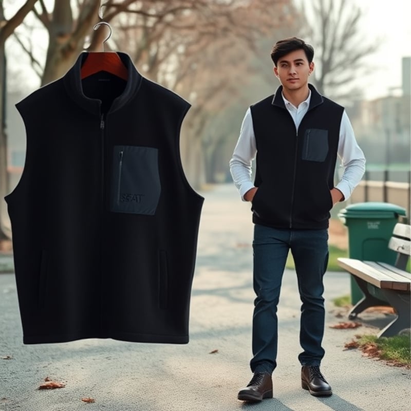 Vesta bărbați cu căptușeală din fleece, guler înalt, fermoar, croială lejeră, pentru iarnă (guler înalt, fleece, fermoar, croială lejeră, iarnă)