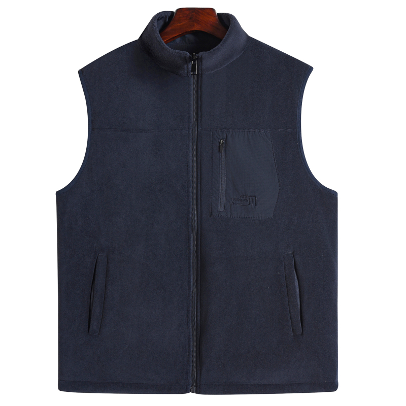 Vesta bărbați cu căptușeală din fleece, guler înalt, fermoar, croială lejeră, pentru iarnă (guler înalt, fleece, fermoar, croială lejeră, iarnă)