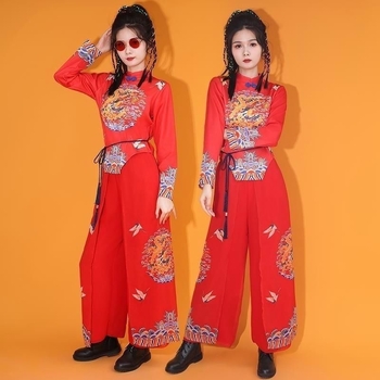 Kan Lai Costum unisex pentru dansul pătrat cu tobe, stil etnic chinezesc, țesătură chenille cu 90–95% spandex, lansare primăvara 2025