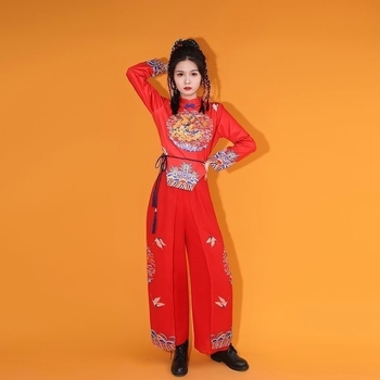 Kan Lai Costum unisex pentru dansul pătrat cu tobe, stil etnic chinezesc, țesătură chenille cu 90–95% spandex, lansare primăvara 2025