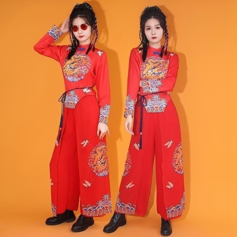 Kan Lai Costum unisex pentru dansul pătrat cu tobe, stil etnic chinezesc, țesătură chenille cu 90–95% spandex, lansare primăvara 2025