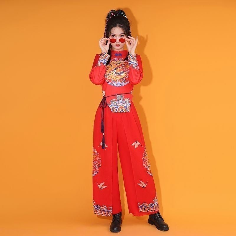 Kan Lai Costum unisex pentru dansul pătrat cu tobe, stil etnic chinezesc, țesătură chenille cu 90–95% spandex, lansare primăvara 2025