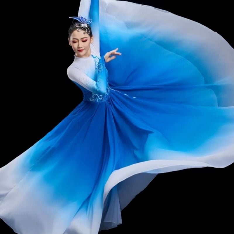 Fustă lungă de dans pentru costum popular (Brand: One Xu; Material: Chenille; Conținut Spandex: <30%; Destinat pentru: dansuri folklorice; Sezon: Primăvara 2025)