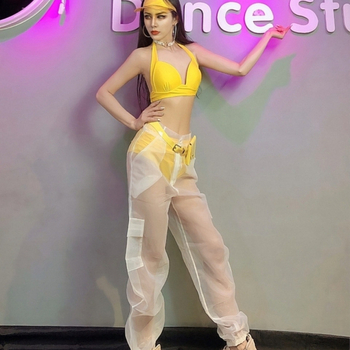 Set de dans Belly dance: unisex, poliester cu plasă transparentă, pantaloni transparenți și top în stil bikini, vara 2022