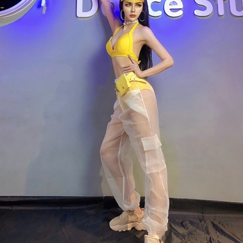 Set de dans Belly dance: unisex, poliester cu plasă transparentă, pantaloni transparenți și top în stil bikini, vara 2022