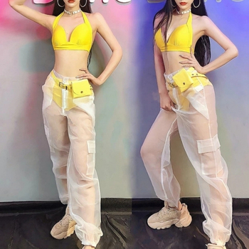 Set de dans Belly dance: unisex, poliester cu plasă transparentă, pantaloni transparenți și top în stil bikini, vara 2022