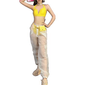 Set de dans Belly dance: unisex, poliester cu plasă transparentă, pantaloni transparenți și top în stil bikini, vara 2022