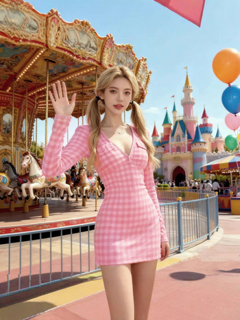 Rochie din mătase cu densitate mare, model carouri, decolteu în V, mâneci lungi, talie înaltă