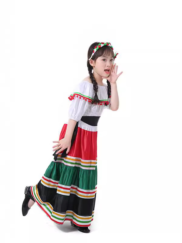 Duga haljina s meksičkim etničkim stilom za kampus događaje i Halloween cosplay (poliester, 80–90% poliester sadržaja)