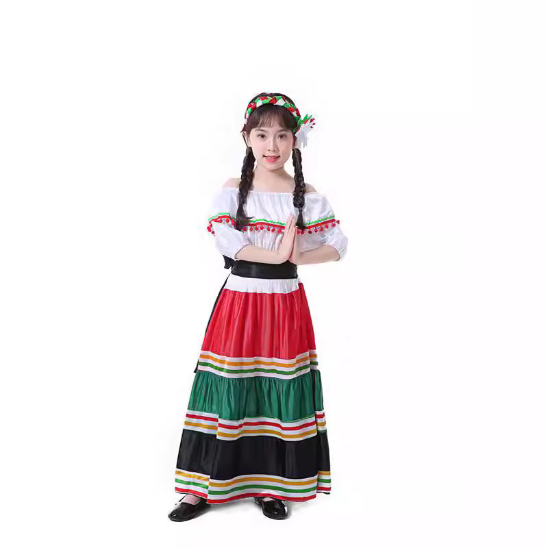 Duga haljina s meksičkim etničkim stilom za kampus događaje i Halloween cosplay (poliester, 80–90% poliester sadržaja)