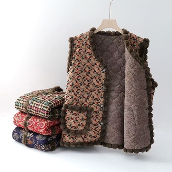 Zamatna ženska vesta za jesen-zimu 2025 | Uzorak biljaka i cvijeća, stil Royal Sister (Materijal: smjesa Tencel i pamuk; Poliester 30–50%; Digitalni tisak)