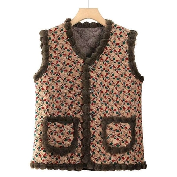 Zamatna ženska vesta za jesen-zimu 2025 | Uzorak biljaka i cvijeća, stil Royal Sister (Materijal: smjesa Tencel i pamuk; Poliester 30–50%; Digitalni tisak)