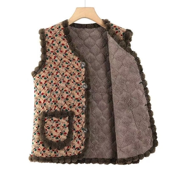 Zamatna ženska vesta za jesen-zimu 2025 | Uzorak biljaka i cvijeća, stil Royal Sister (Materijal: smjesa Tencel i pamuk; Poliester 30–50%; Digitalni tisak)