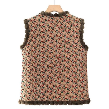 Zamatna ženska vesta za jesen-zimu 2025 | Uzorak biljaka i cvijeća, stil Royal Sister (Materijal: smjesa Tencel i pamuk; Poliester 30–50%; Digitalni tisak)