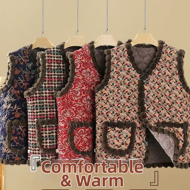 Zamatová vesta pre jeseň-zimu 2025 | vzor rastlín a kvetov, štýl Royal Sister (Materiál: zmes Tencel a bavlny; Polyester 30–50%; Digitálna tlač)