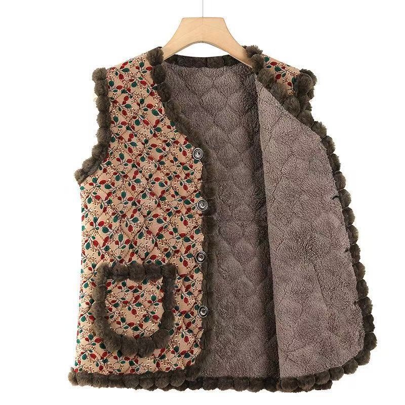 Zamatna ženska vesta za jesen-zimu 2025 | Uzorak biljaka i cvijeća, stil Royal Sister (Materijal: smjesa Tencel i pamuk; Poliester 30–50%; Digitalni tisak)