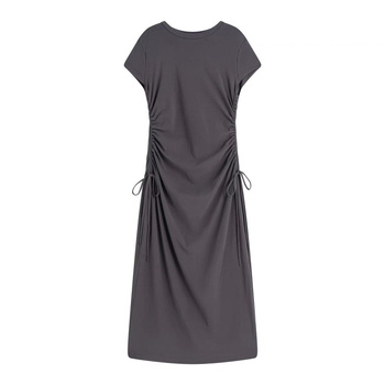 Φόρεμα εγκύου με κορδόνι στη μέση, στρογγυλός λαιμός, μανίκια 3/4, ύφασμα πολυεστέρα