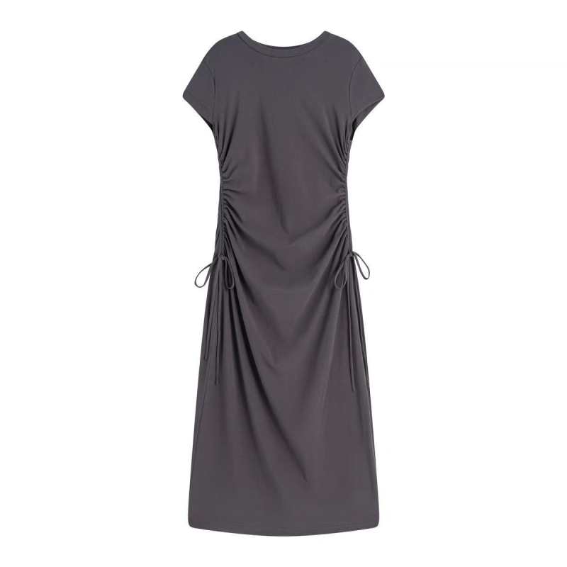 Φόρεμα εγκύου με κορδόνι στη μέση, στρογγυλός λαιμός, μανίκια 3/4, ύφασμα πολυεστέρα