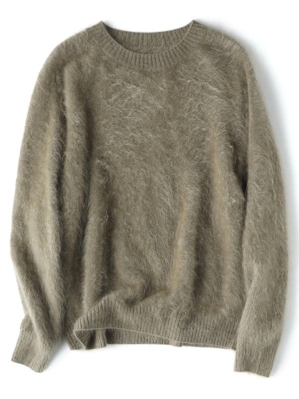 Pulover od brušenog kašmira s kapuljom, slobodan kroj, okrugli izrez, dugi rukavi, 95% kašmir