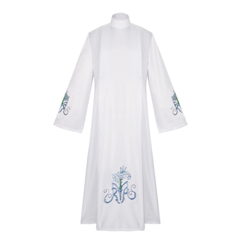 Uniszex pap cosplay ruha – középkori színpadi jelmez virágmintával, Roumeini anyag (elasztán), 2024 tavasz, 17 év alattiak számára