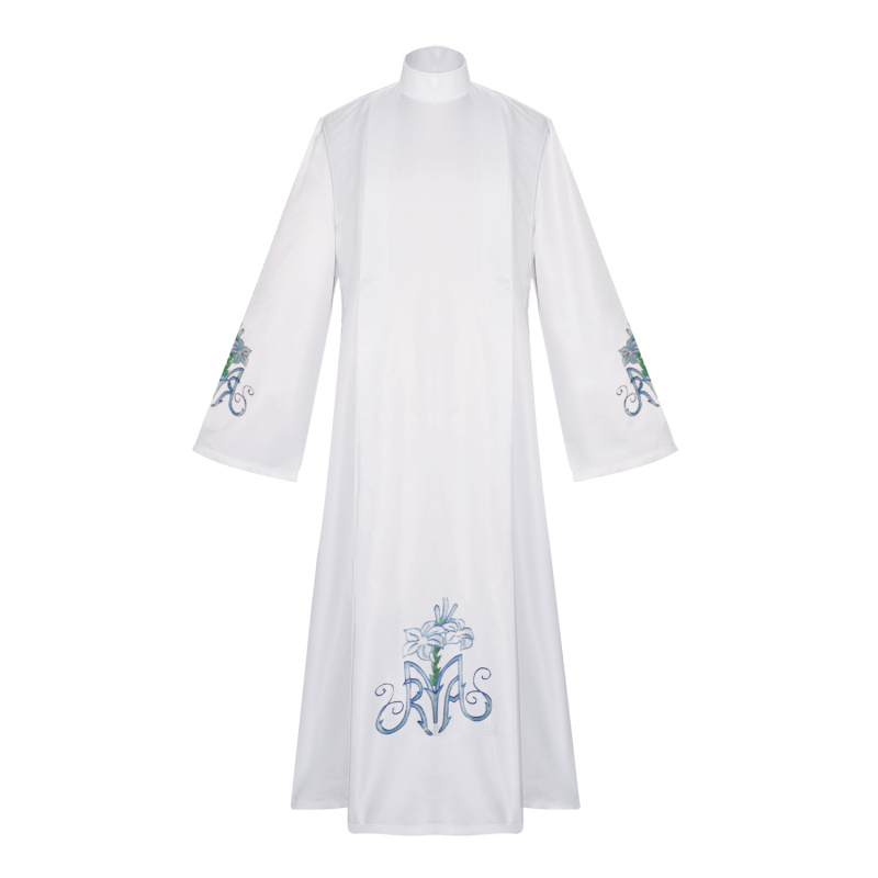 Uniszex pap cosplay ruha – középkori színpadi jelmez virágmintával, Roumeini anyag (elasztán), 2024 tavasz, 17 év alattiak számára