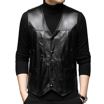 PERRY BURRY γνήσιο δερμάτινο γιλέκο, V-λαιμού, χωρίς μανίκια, ίσια γραμμή, μονόπερκο κούμπωμα, κύριο ύφασμα: δέρμα προβάτου