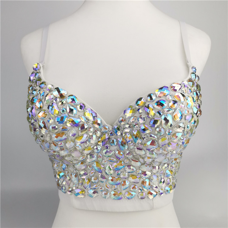 Ženski top za belly dance sa AB kristalima i trakama, poliester materijal, za scensko izvođenje, proljeće 2023