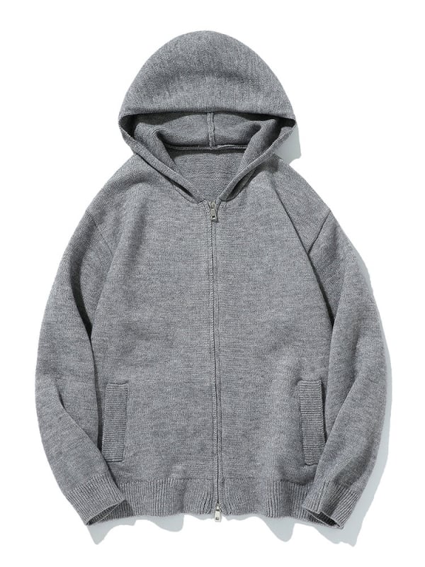 Ανδρικός πλεκτός καρντάγκαν με κουκούλα, σε ιαπωνικό ρετρό στυλ, χαλαρή γραμμή, μακριά μανίκια, ύφασμα από ακρυλικό μείγμα, χειμερινό μοντέλο 2025