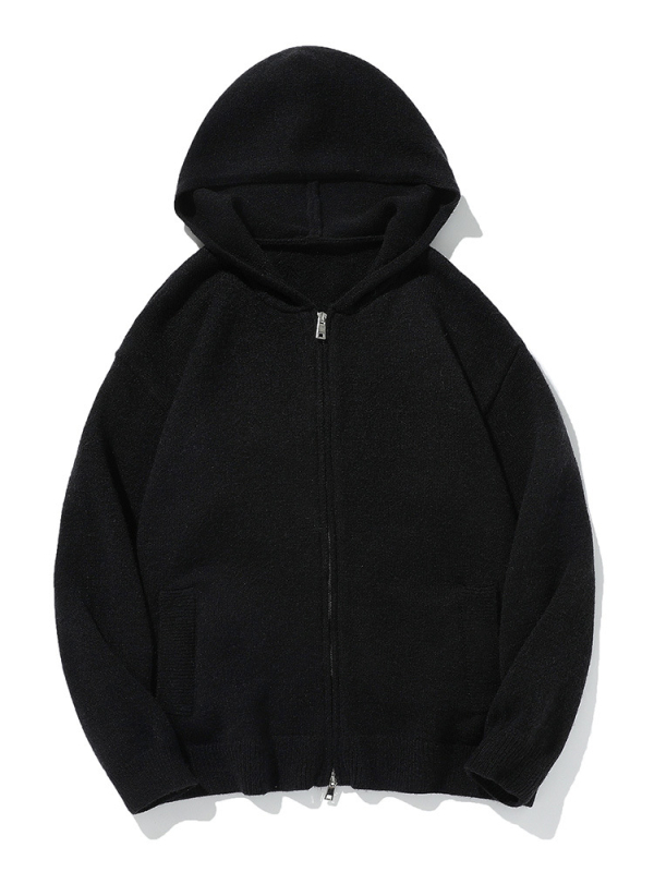 Ανδρικός πλεκτός καρντάγκαν με κουκούλα, σε ιαπωνικό ρετρό στυλ, χαλαρή γραμμή, μακριά μανίκια, ύφασμα από ακρυλικό μείγμα, χειμερινό μοντέλο 2025