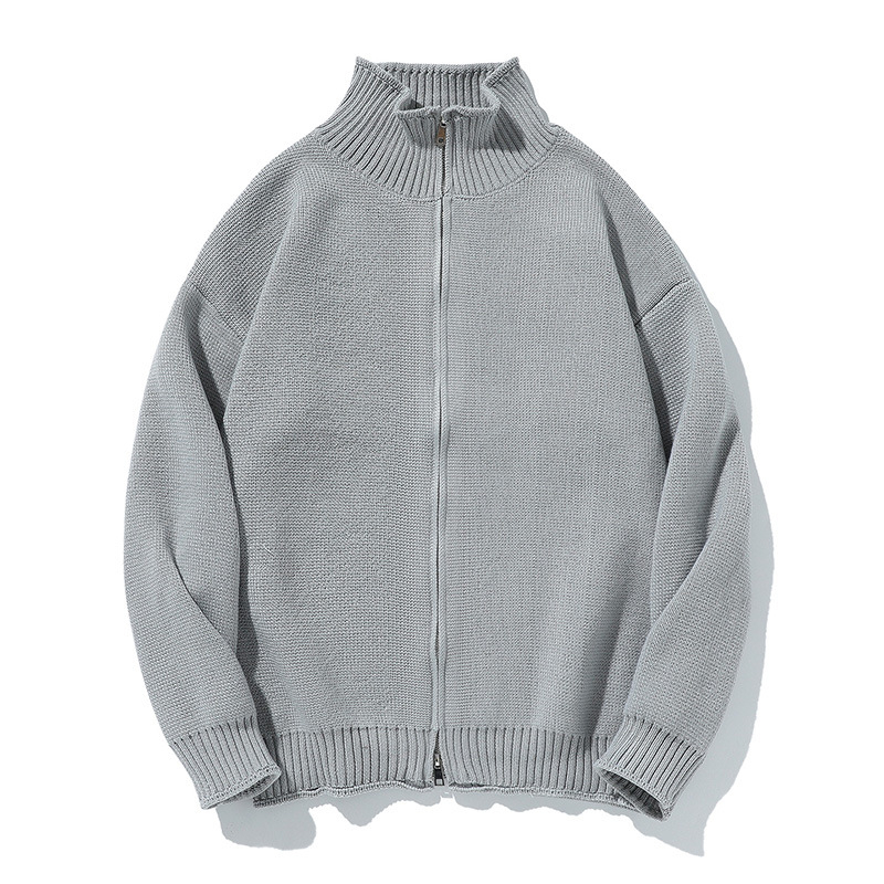 Ανδρικός πλεκτός καρντάγκαν με κουκούλα, σε ιαπωνικό ρετρό στυλ, χαλαρή γραμμή, μακριά μανίκια, ύφασμα από ακρυλικό μείγμα, χειμερινό μοντέλο 2025