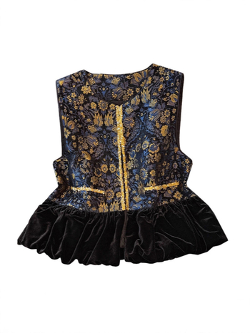 Bez rukava veste u kineskom stilu s književno retro, 3D jacquard efekt, velur paneli, okrugli vrat, poliester ≥95%