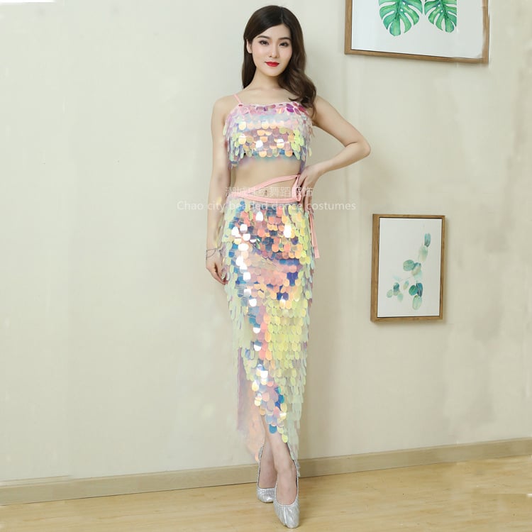 Orientális tánc készlet csípő kendővel és halfarok-szoknyával, tojás alakú flitterekkel, Modal/pamut keverék, 2021 tavasz