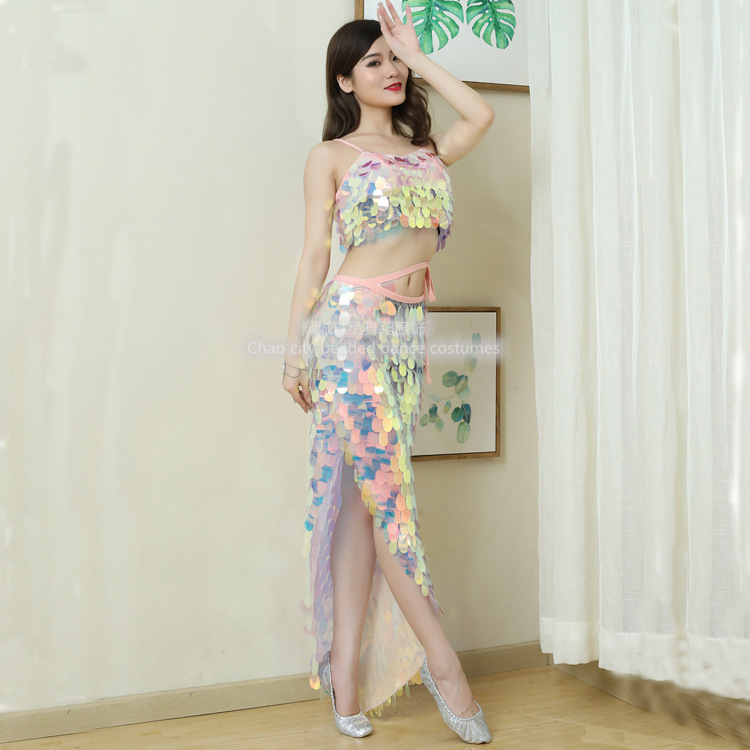 Orientális tánc készlet csípő kendővel és halfarok-szoknyával, tojás alakú flitterekkel, Modal/pamut keverék, 2021 tavasz