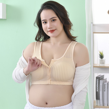 Meifan Sutien de alăptare respirabil, mărime Plus; Material: fibre bamboo + viscoză; Căptușeală din bumbac 97%; nasturi frontali cu imprimeu punctat; Cupă completă; Bretele fixe duble