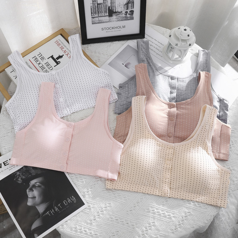 Meifan Sutien de alăptare respirabil, mărime Plus; Material: fibre bamboo + viscoză; Căptușeală din bumbac 97%; nasturi frontali cu imprimeu punctat; Cupă completă; Bretele fixe duble