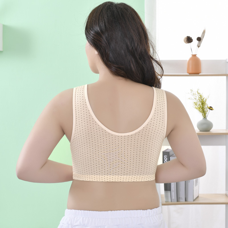 Meifan Sutien de alăptare respirabil, mărime Plus; Material: fibre bamboo + viscoză; Căptușeală din bumbac 97%; nasturi frontali cu imprimeu punctat; Cupă completă; Bretele fixe duble