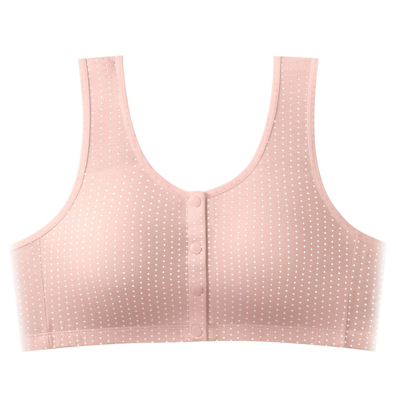 Meifan Sutien de alăptare respirabil, mărime Plus; Material: fibre bamboo + viscoză; Căptușeală din bumbac 97%; nasturi frontali cu imprimeu punctat; Cupă completă; Bretele fixe duble