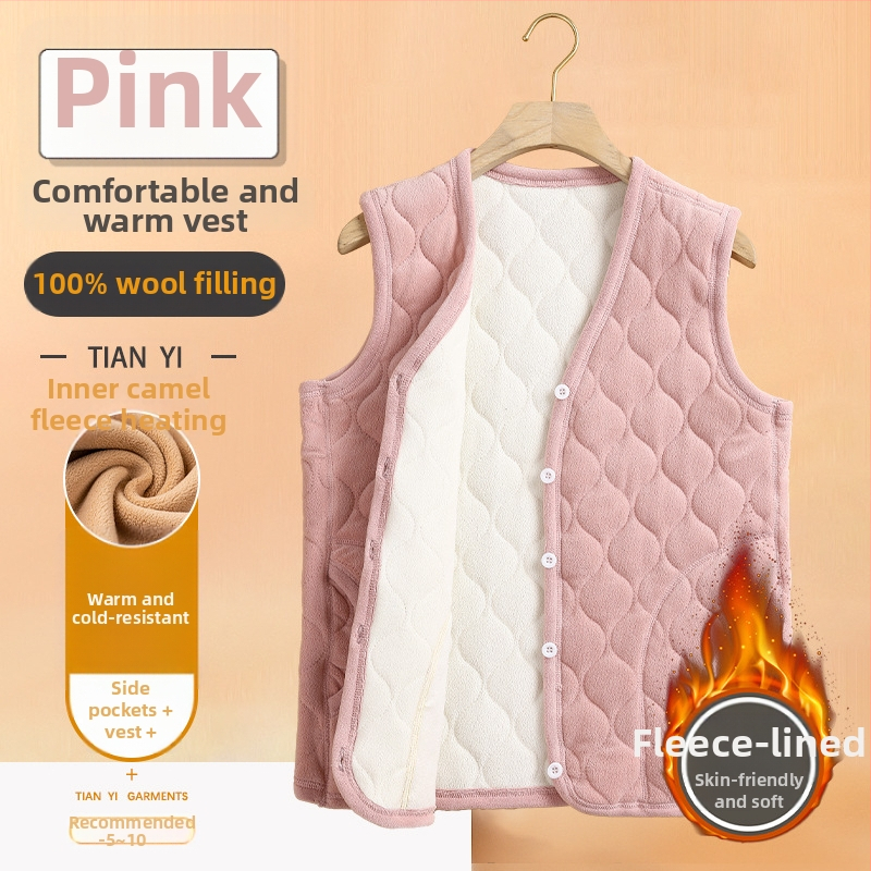 Vlnená vesta pre seniorov, jednofarebný vzor, vidiecky štýl, literárne retro detaily, bežná dĺžka 50–65 cm