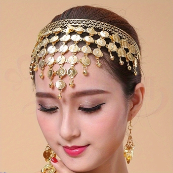 Εθνο-στυλ από κράμα, τριγωνικός κεφαλόδεσμος με δίσκους κουδουνιών για χορό της κοιλιάς