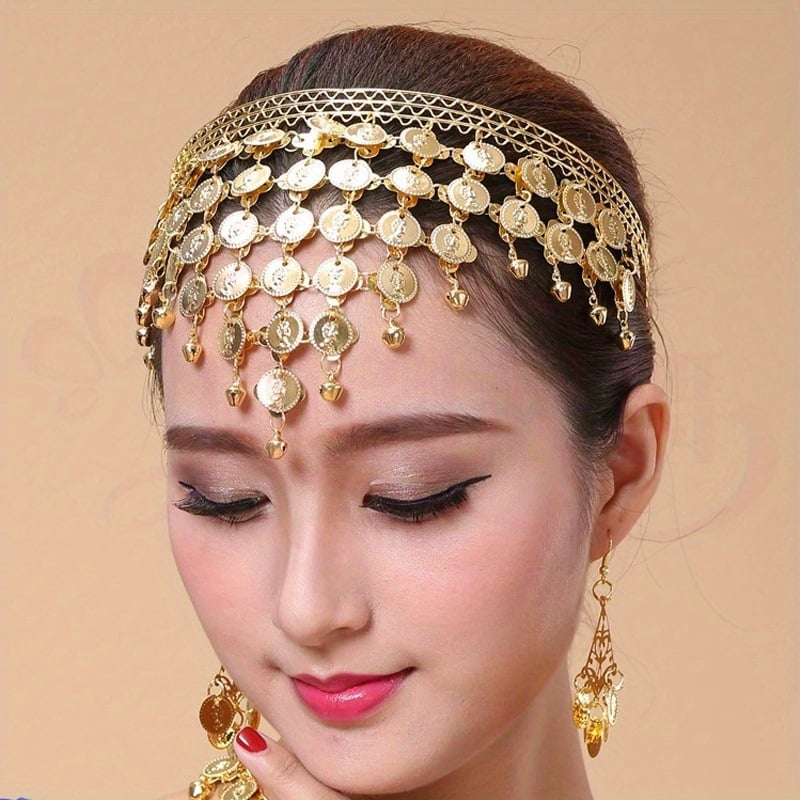 Εθνο-στυλ από κράμα, τριγωνικός κεφαλόδεσμος με δίσκους κουδουνιών για χορό της κοιλιάς