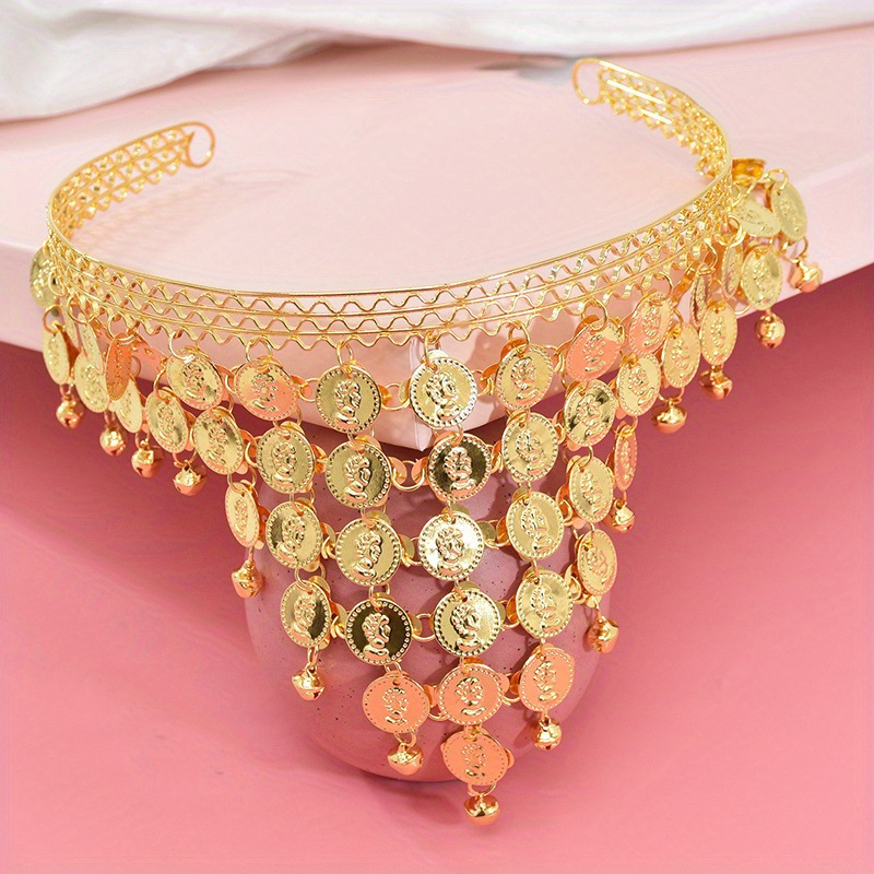 Εθνο-στυλ από κράμα, τριγωνικός κεφαλόδεσμος με δίσκους κουδουνιών για χορό της κοιλιάς