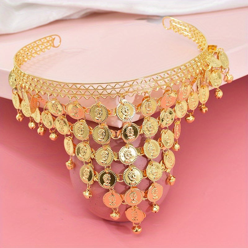 Εθνο-στυλ από κράμα, τριγωνικός κεφαλόδεσμος με δίσκους κουδουνιών για χορό της κοιλιάς