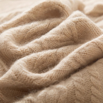 Ženski kašmir kardigan s okruglim izrezom, dvostruko kabelsko pletenje, udoban kroj