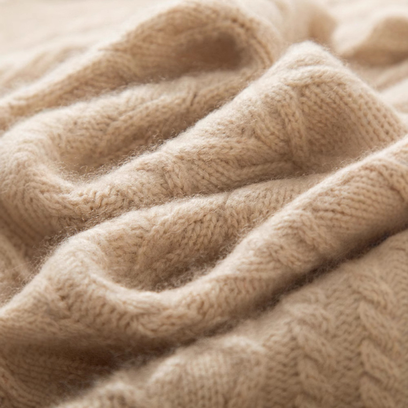 Ženski kašmir kardigan s okruglim izrezom, dvostruko kabelsko pletenje, udoban kroj